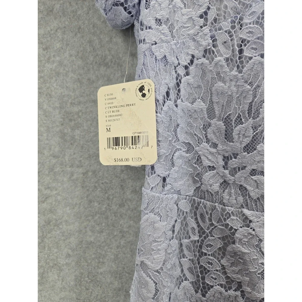NWT FREE PEOPLE Light Blue HAILEE MINI DRESS  LACE FLORAL Cottagecore M - Picture 4 of 11